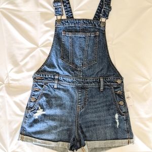 Medium Wash Distressed Denim Shortalls